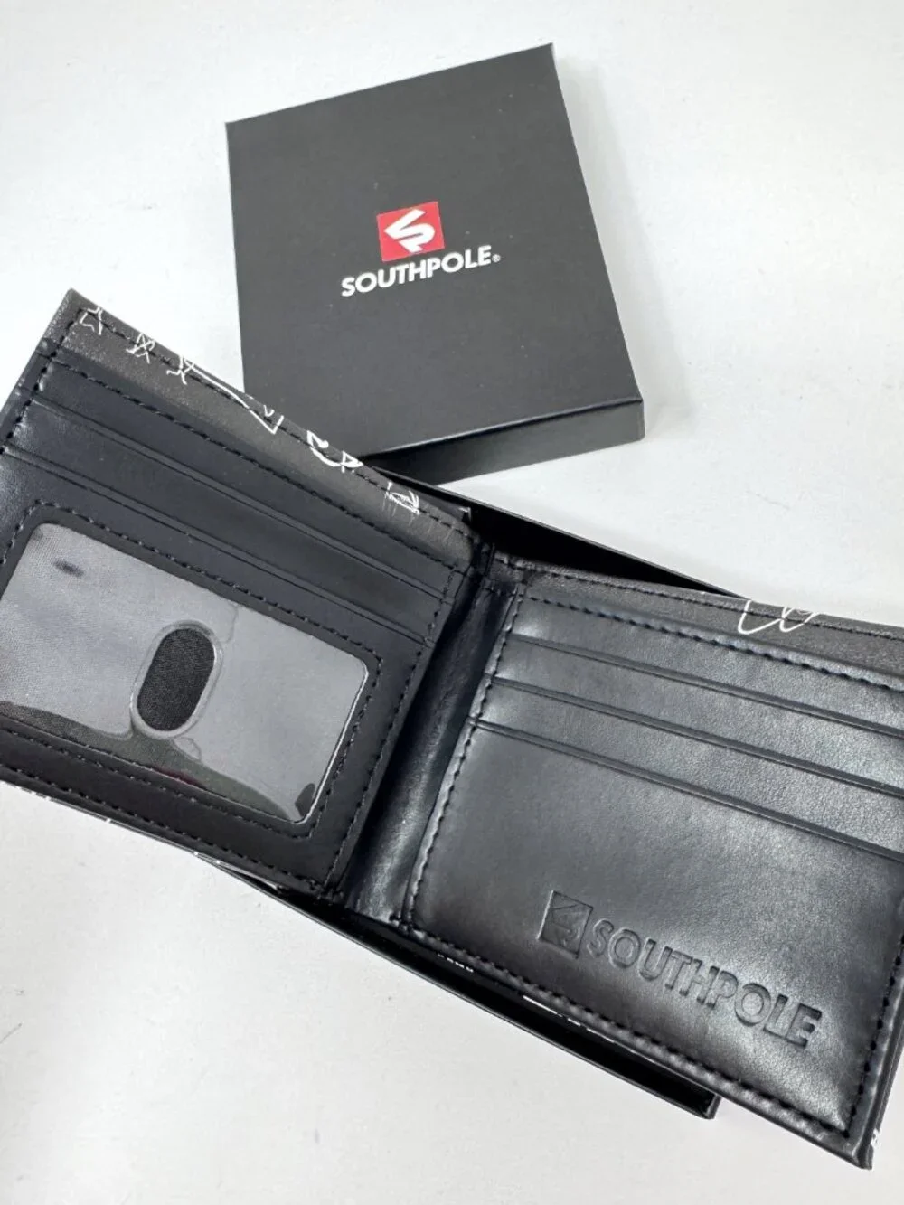 Southpole Legend Bear Graffiti Y2K Bifold Wallet Black Faux Leather  NEW